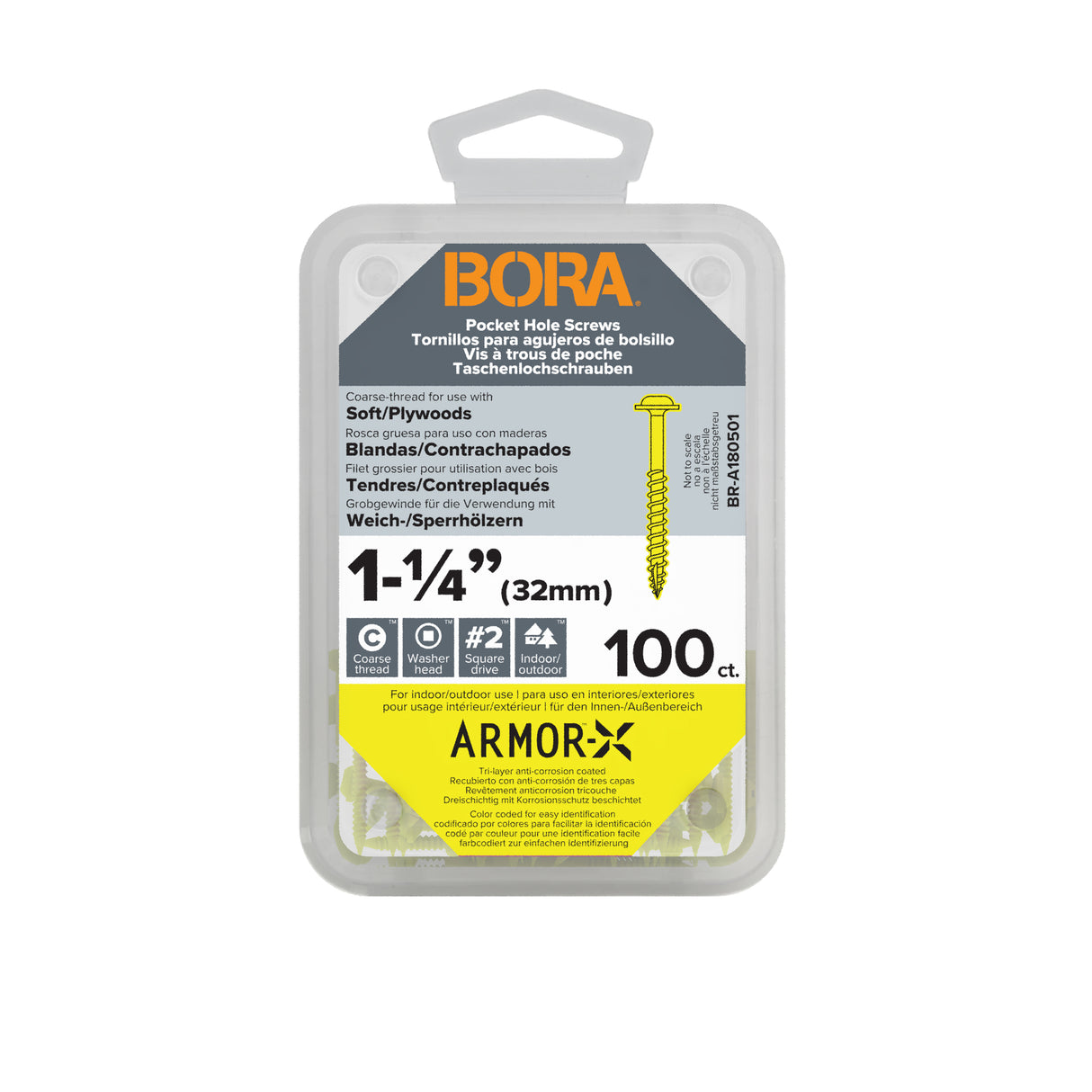 BORA Tool 8Gx31mm Coarse Pocket Wood Screws SQD Pack of 100 in colour-coated finish