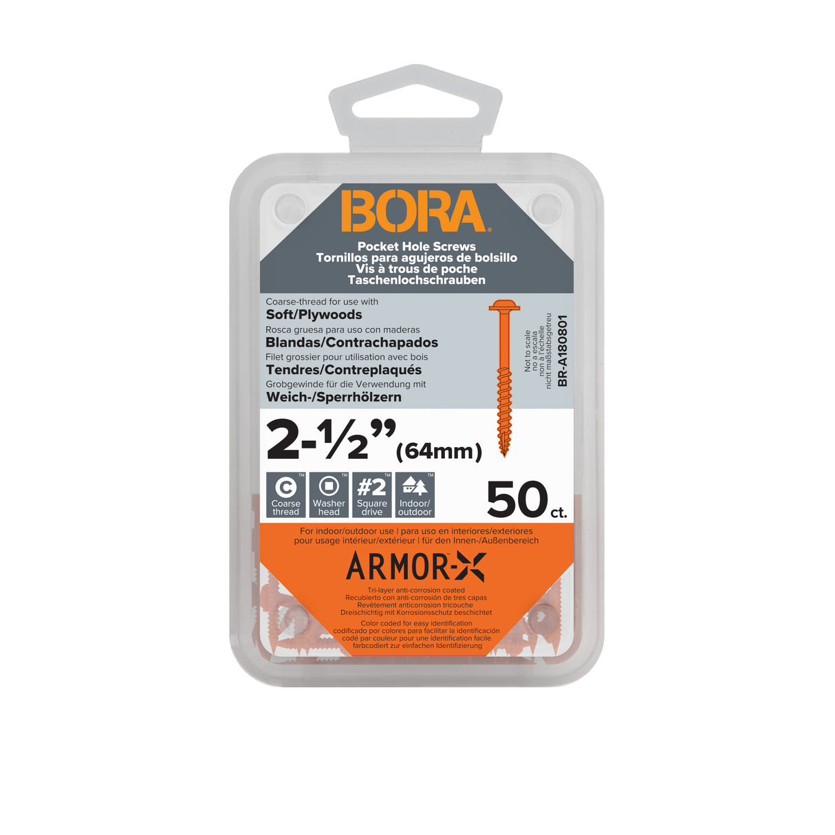 BORA Tool 8Gx63mm Coarse Pocket Wood Screws SQD Pack of 50 in Australian woodworking tools store