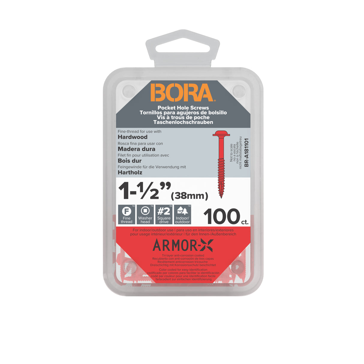 BORA Tool 8Gx37mm Fine Pocket Wood Screws SQD Pack of 100 in colour-coated finish