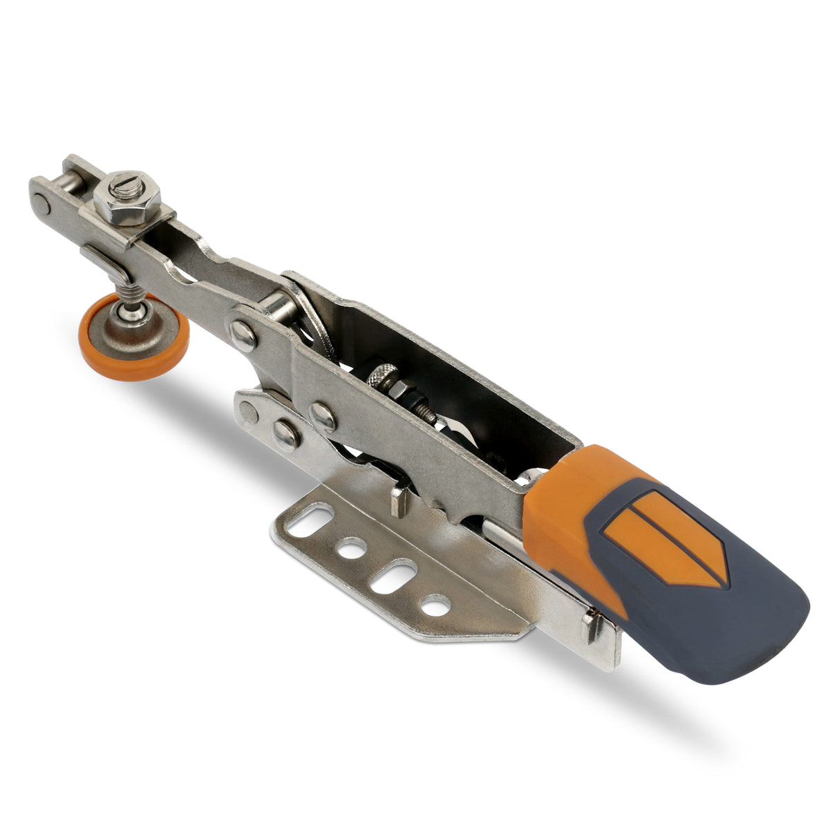 BORA Tool Medium Toggle Clamp Horizontal Mount 40mm Travel - Side view showing horizontal clamping lever and robust adjustment mechanism