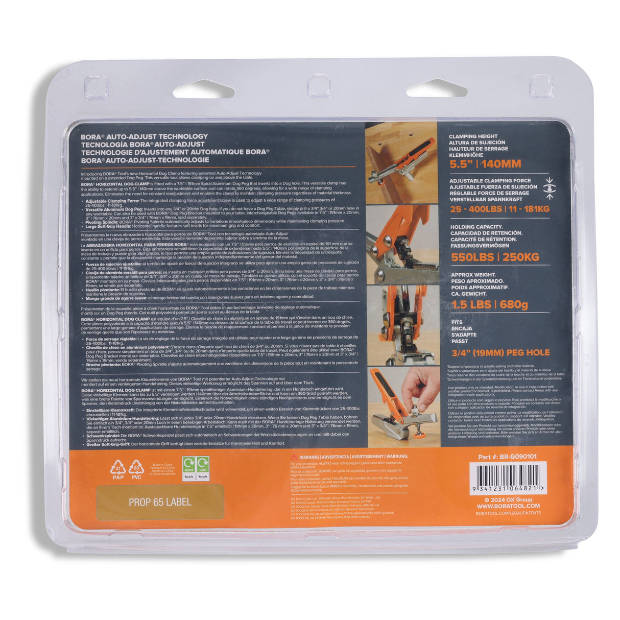 Toggle Clamp with Serrated Bench Dog Post for Secure Clamping - BORA Tool Dog Hole Auto Adjust Clamp, 175mm Capacity