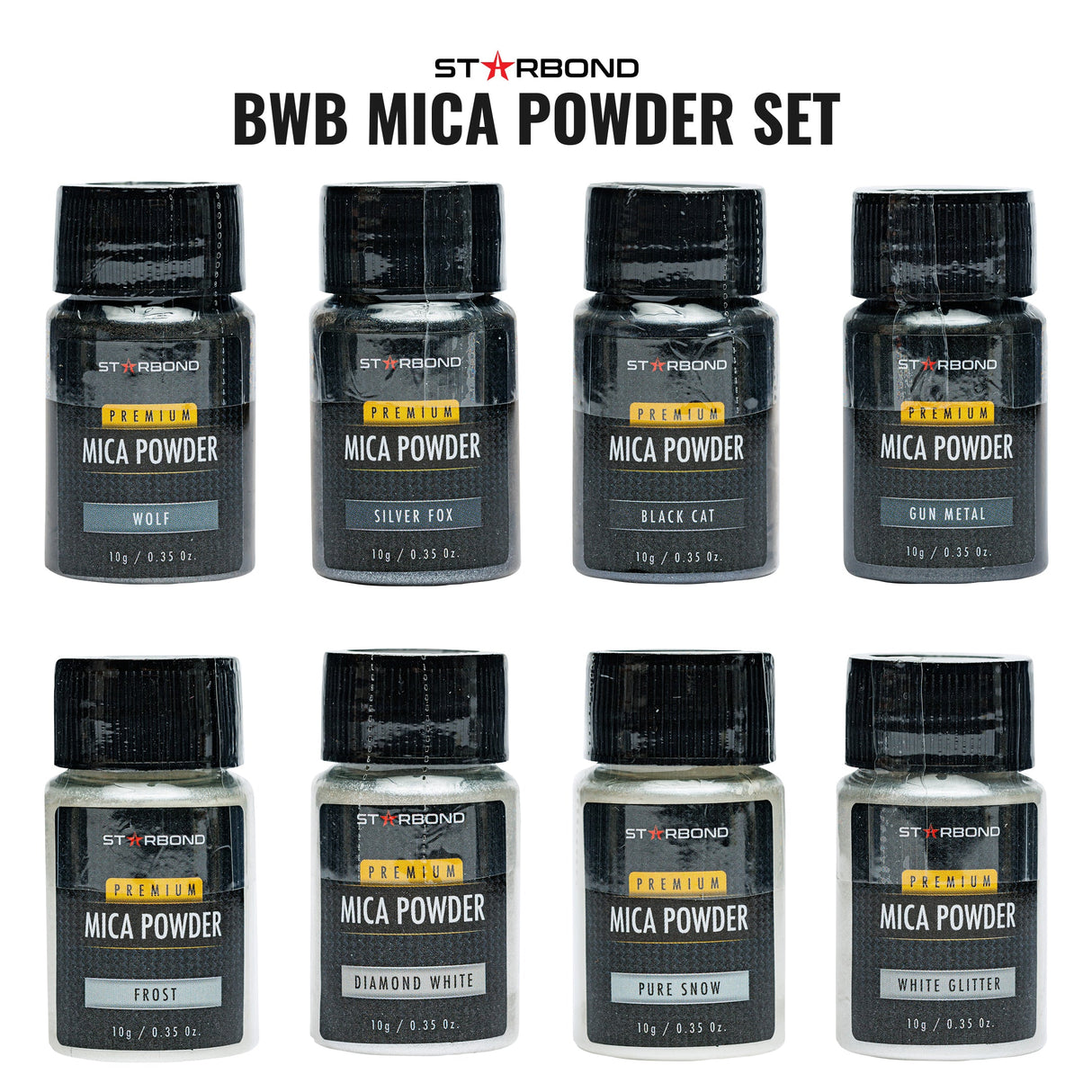 Starbond Black White Brown Mica Powder Pigment Set of 24 Colours 10g, earthy shades ideal for crafts