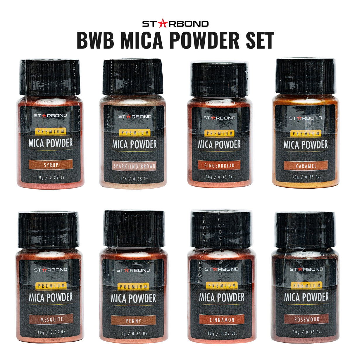 Starbond BWB Mica Powder Pigment Set showcasing 24 earthy shades for crafts