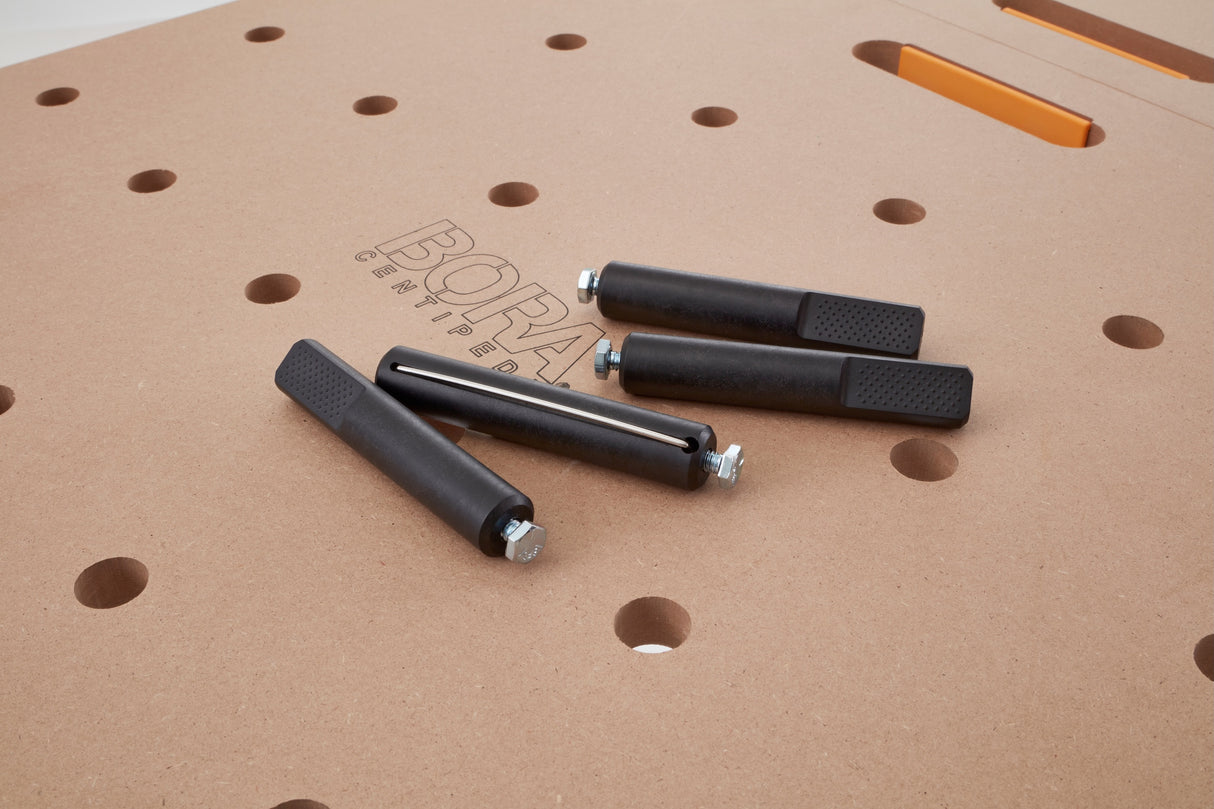 BORA Bench Dog T-Slot Connector for Centipede Work Stand Pack of 4 in use on workbench