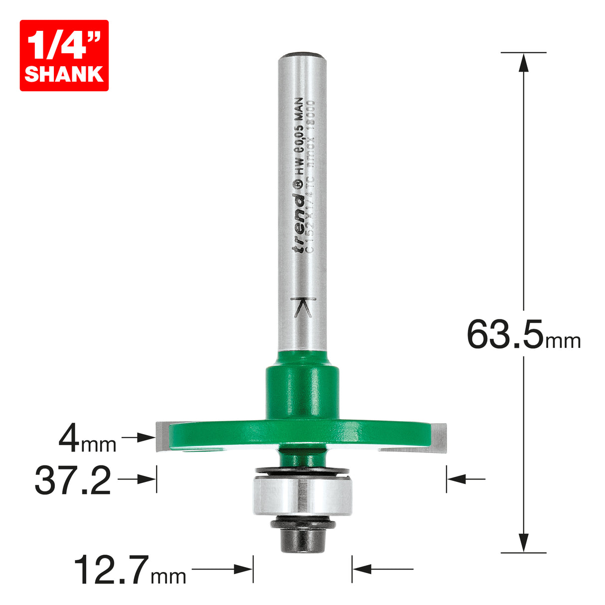 Trend Biscuit Jointer Bit with Bearing Set 4mm x 37.2mm 1/4in Shank