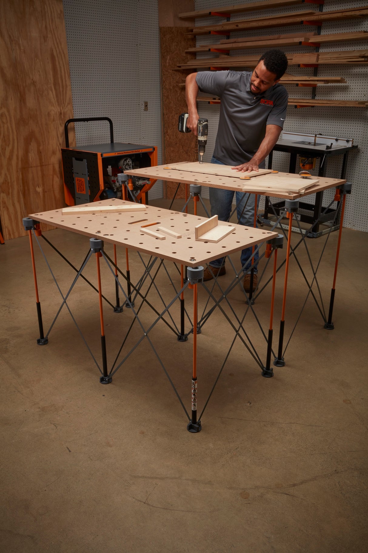 Versatile BORA Centipede Work Stand with Carry Bag, ideal for job sites, workspaces, and workshops