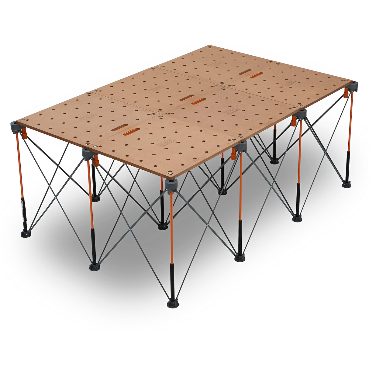 BORA Centipede Work Stand Table Top MDF 610 x 1200mm with Bench Dog Holes - Top view showcasing secure fastening handles