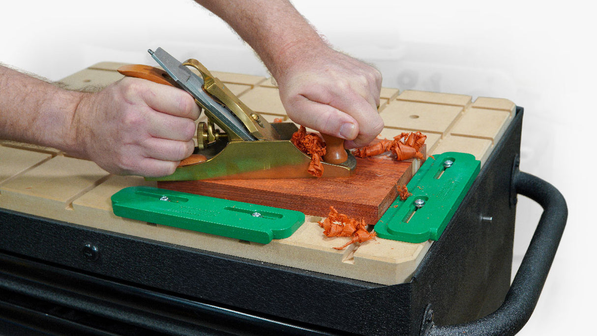 MicroJig MatchFit Edge Guide 3-Piece Kit angled view showcasing secure, low-profile fences for precise work-holding