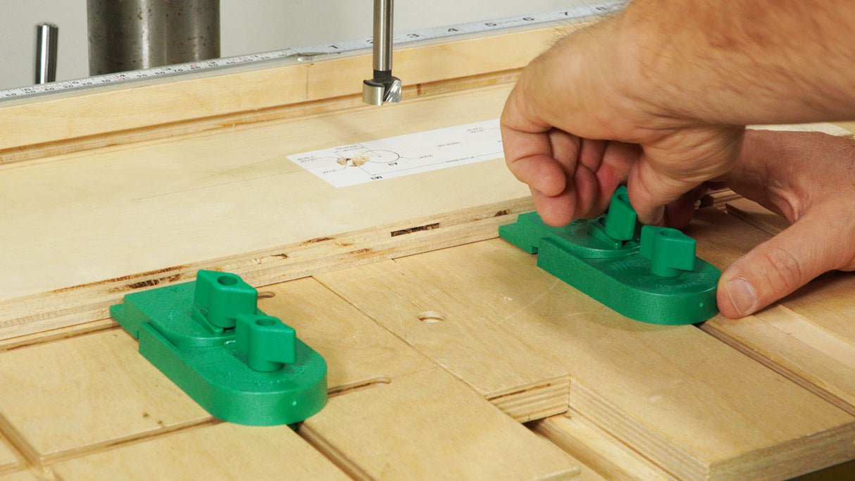MicroJig MatchFit Ramp Clamp Kit showing versatile 360-degree inline dovetail clamps in action