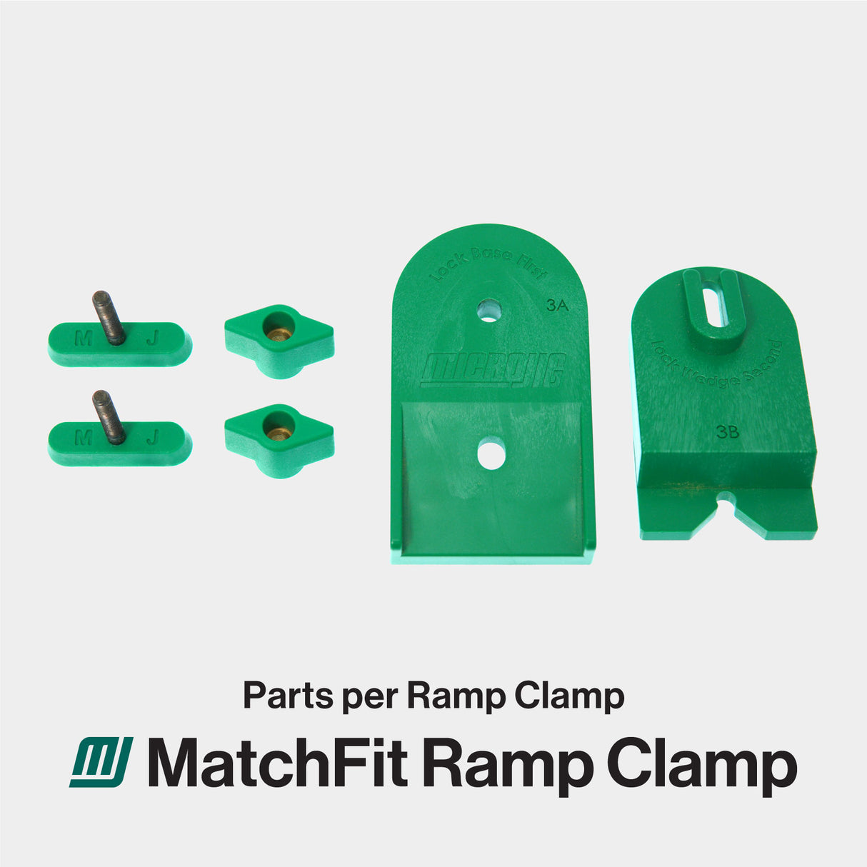 MicroJig MatchFit Ramp Clamp 2-Piece Kit, angled view on workbench