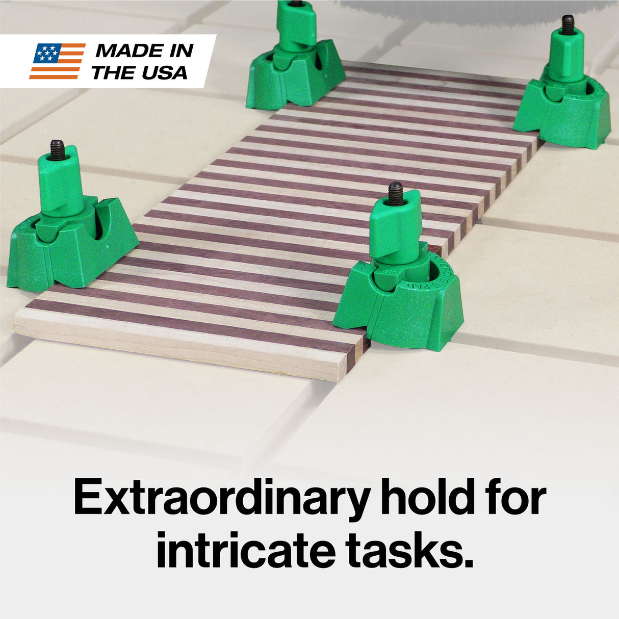 MicroJig MatchFit U-Pad Clamp 2-Piece Kit angled view in use with Dovetail Track System