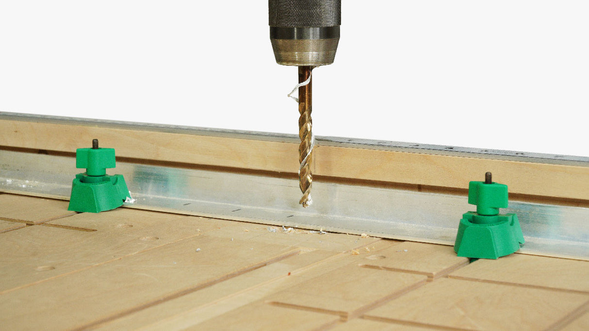 MicroJig MatchFit U-Pad Clamp in use on dovetail track system