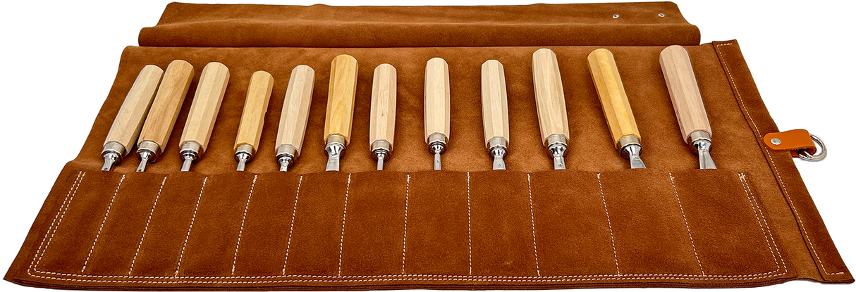 En Mina 12 Pocket Suede Chisel Roll