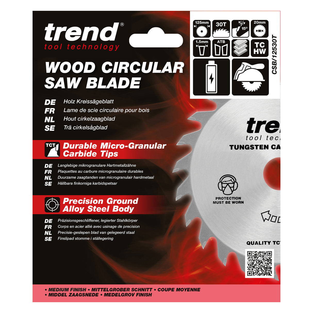 Trend 125mm x 20mm x 30T Thin Kerf General Purpose Cordless Circular Saw Blade