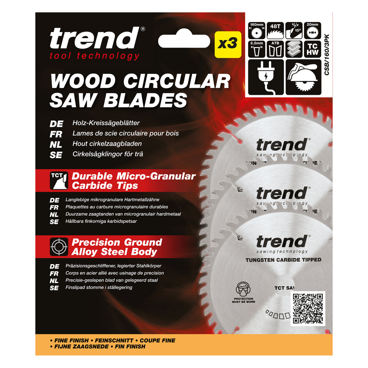 Trend 3-Piece 160mm x 20mm x 48T Wood Circular Saw Blade Set