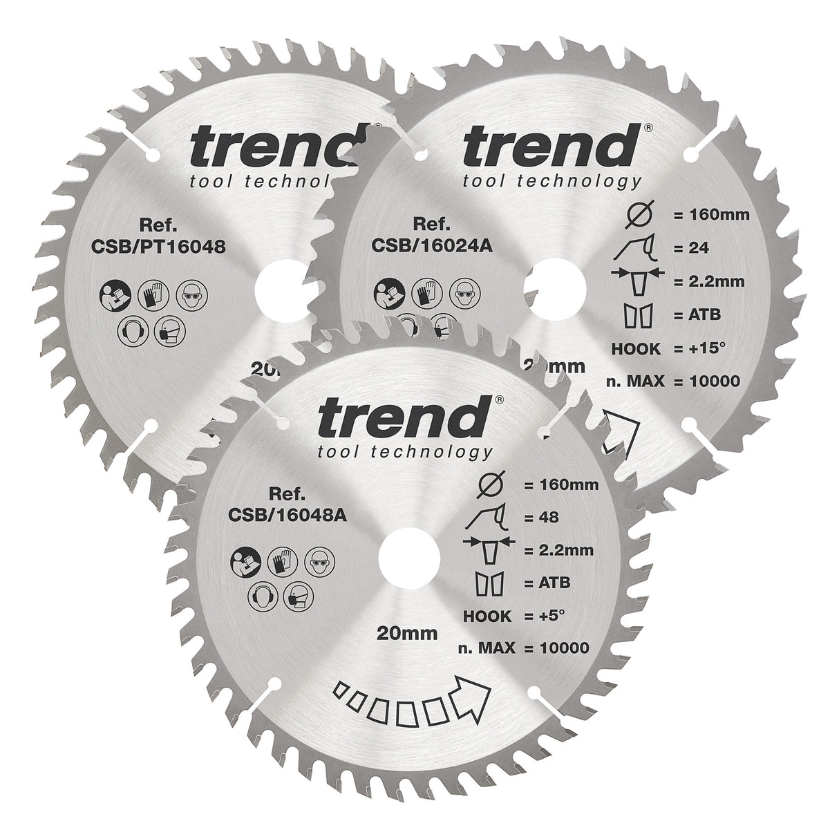 Trend 3-Piece 160mm x 20mm x 24/48T Wood Circular Saw Blade Set