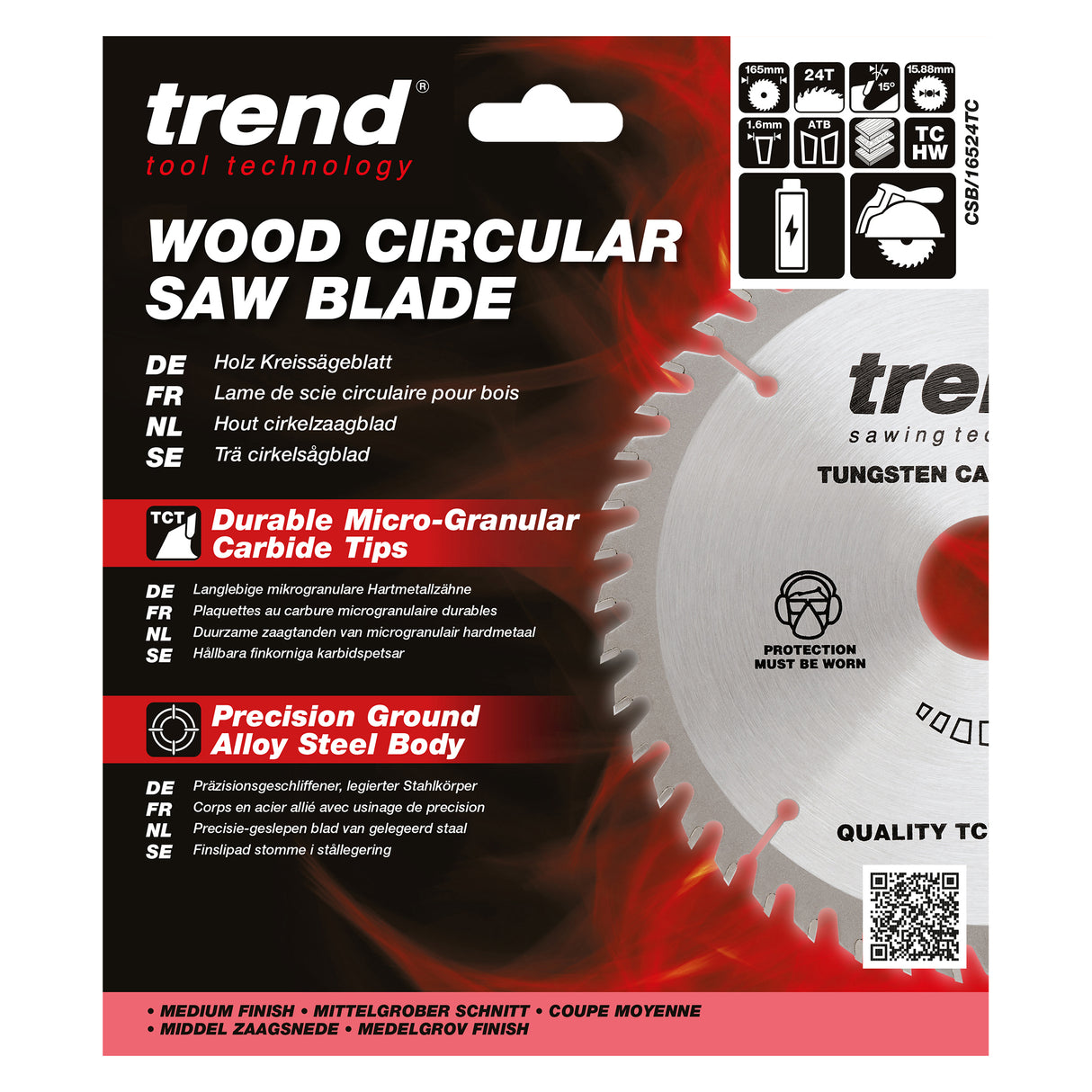 Trend 165mm x 15.88mm x 24T Thin Kerf Wood Cordless Circular Saw Blade