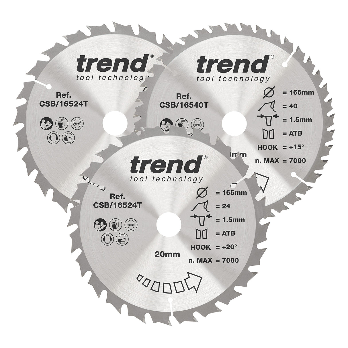 Trend 3-Piece 165mm x 20mm x 24/40T Wood Cordless Circular Saw Blade Set