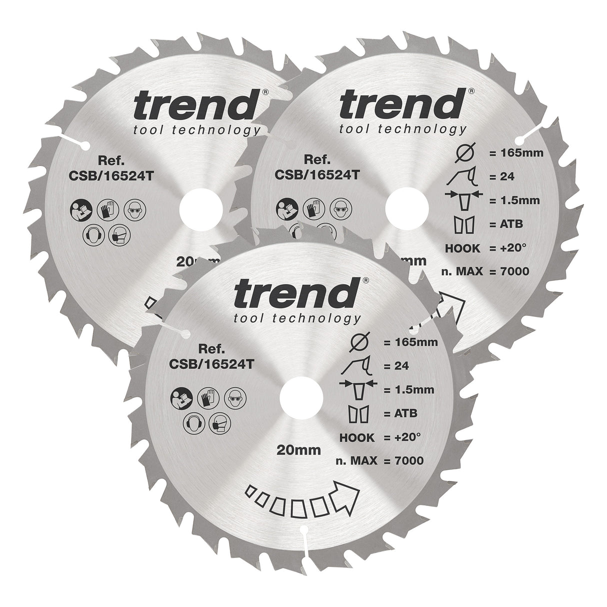 Trend 3-Piece 165mm x 20mm x 24T Wood Cordless Circular Saw Blade Set