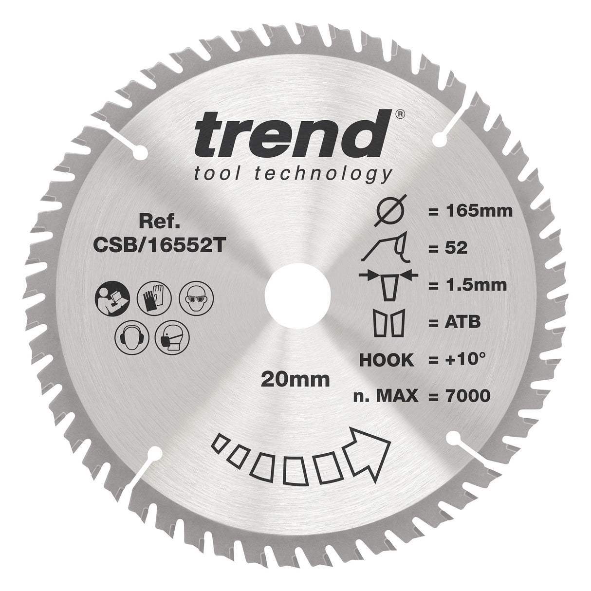 Trend 165mm x 20mm x 52T Thin Kerf Fine Cut Off Cordless Circular Saw Blade