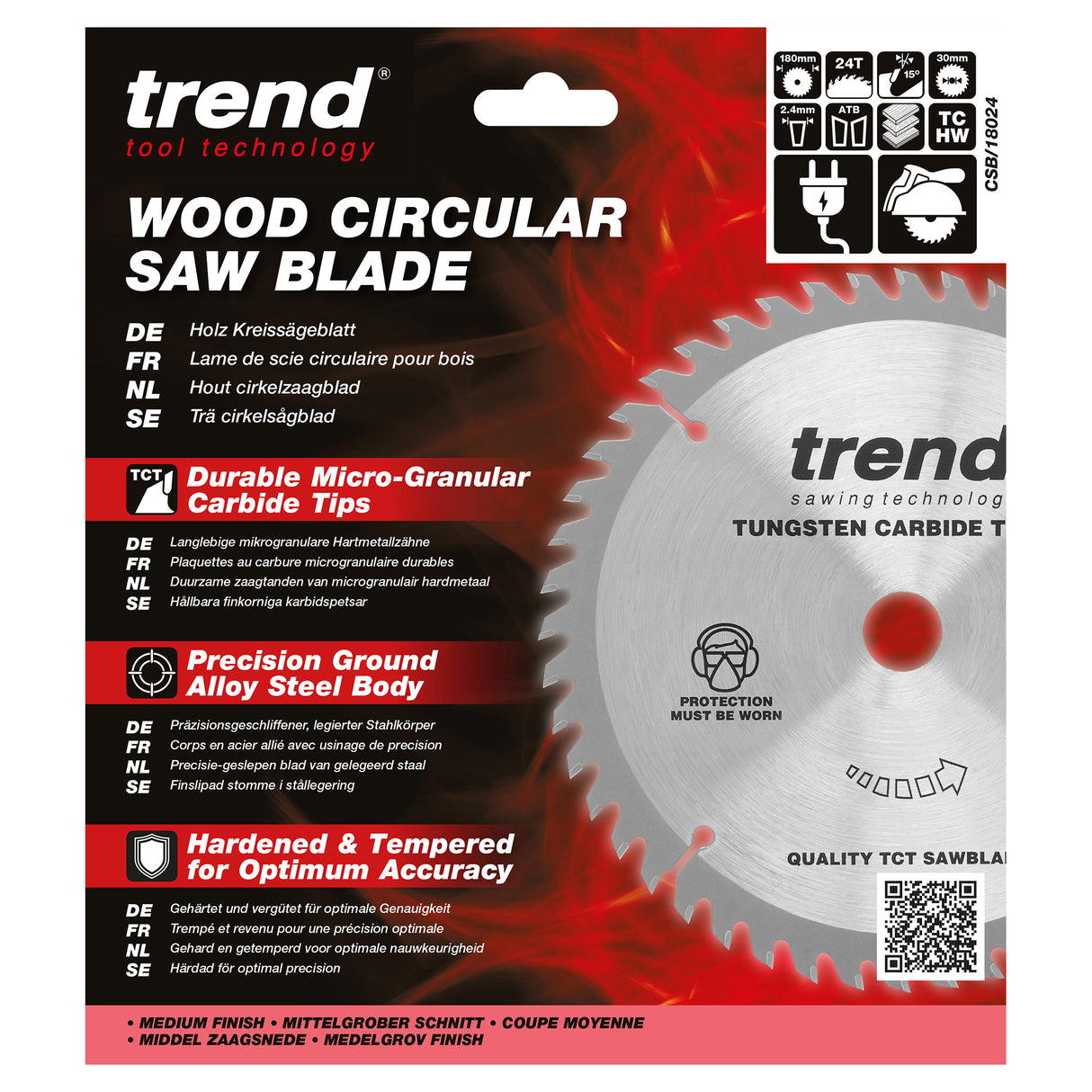 Trend 180mm x 30mm x 24T Ripping Circular Saw Blade