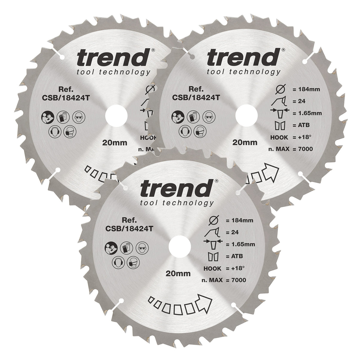 Trend 3-Piece 184mm x 20mm x 24T Wood Cordless Circular Saw Blade Set