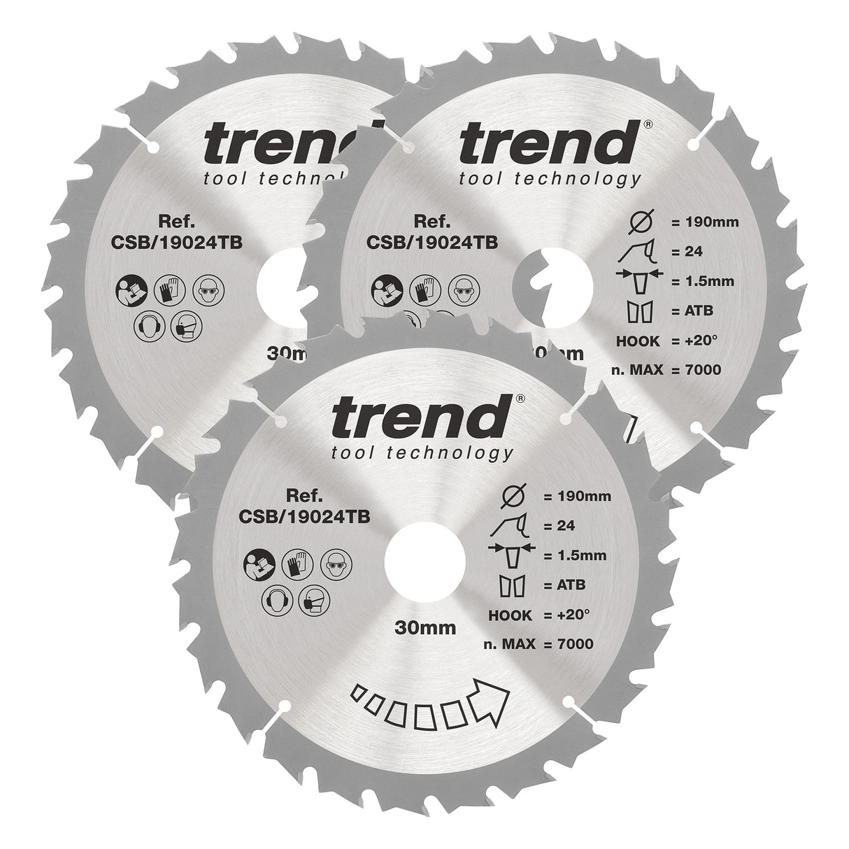 Trend 3-Piece 190mm x 30mm x 24T Wood Cordless Circular Saw Blade Set