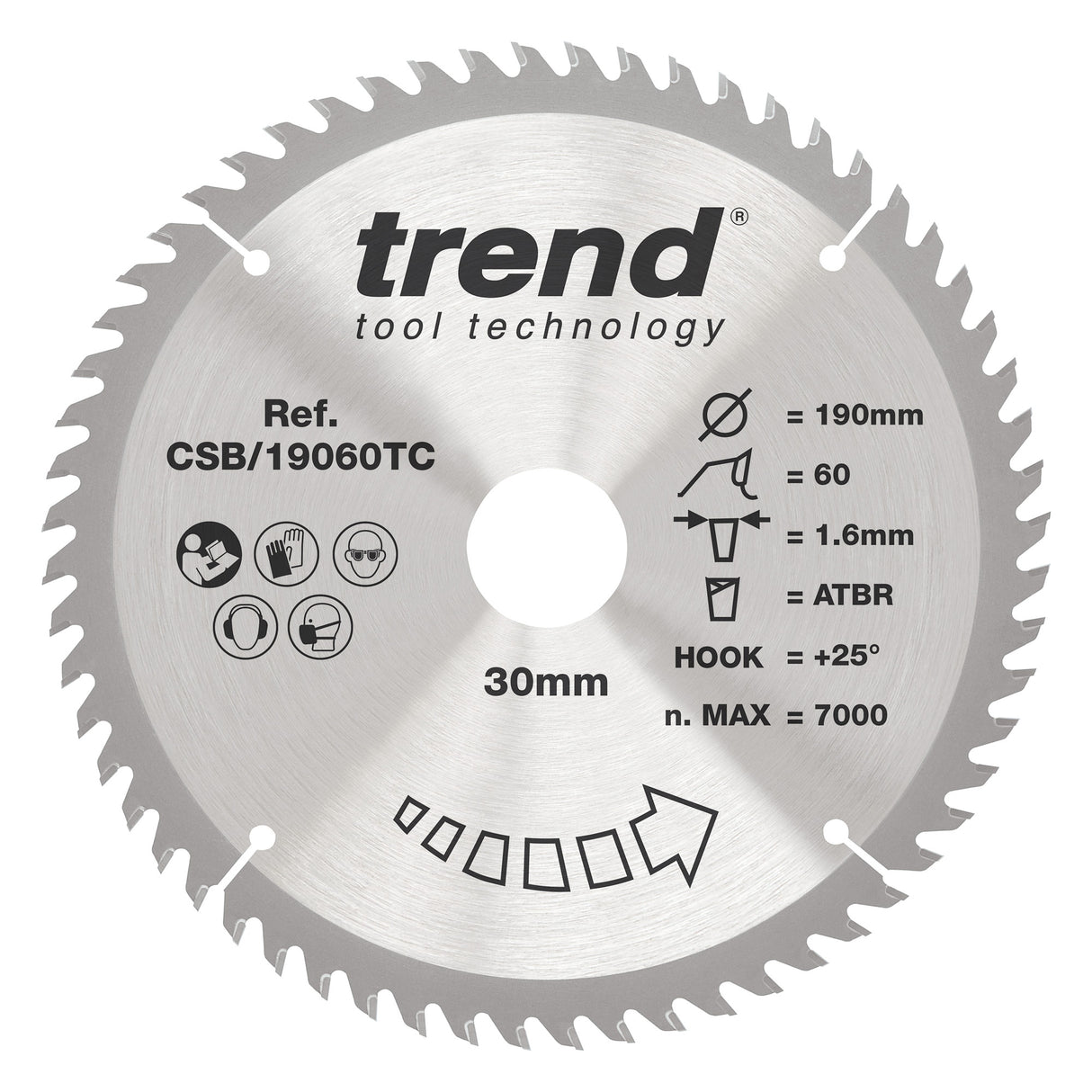 Trend 190mm x 30mm x 60T Thin Kerf Fine Cut Off Cordless ATBR Circular Saw Blade
