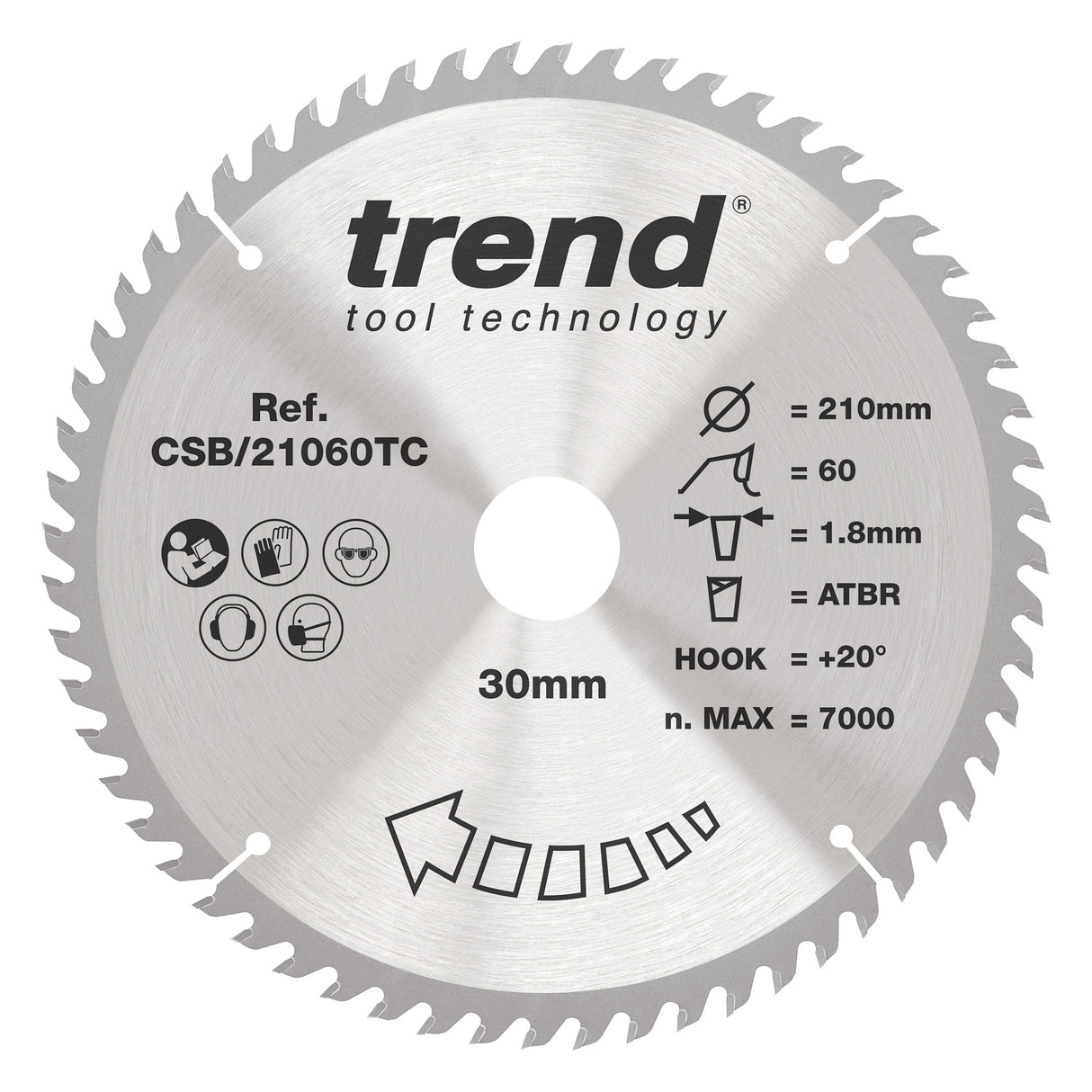 Trend 210mm x 30mm x 60T Thin Kerf Wood Cordless ATBR Circular Saw Blade