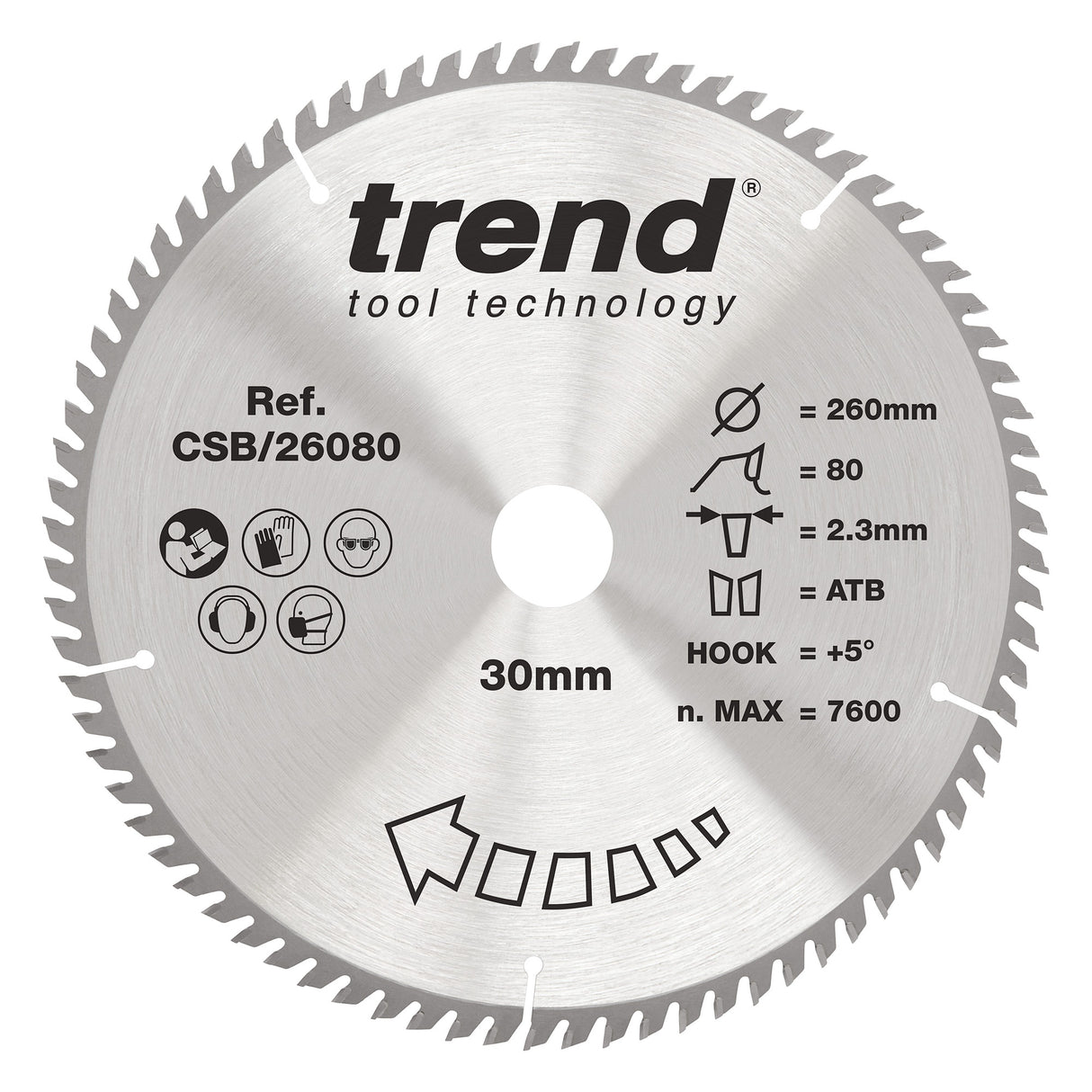 Trend 260mm x 30mm x 80T Wood Circular Saw Blade