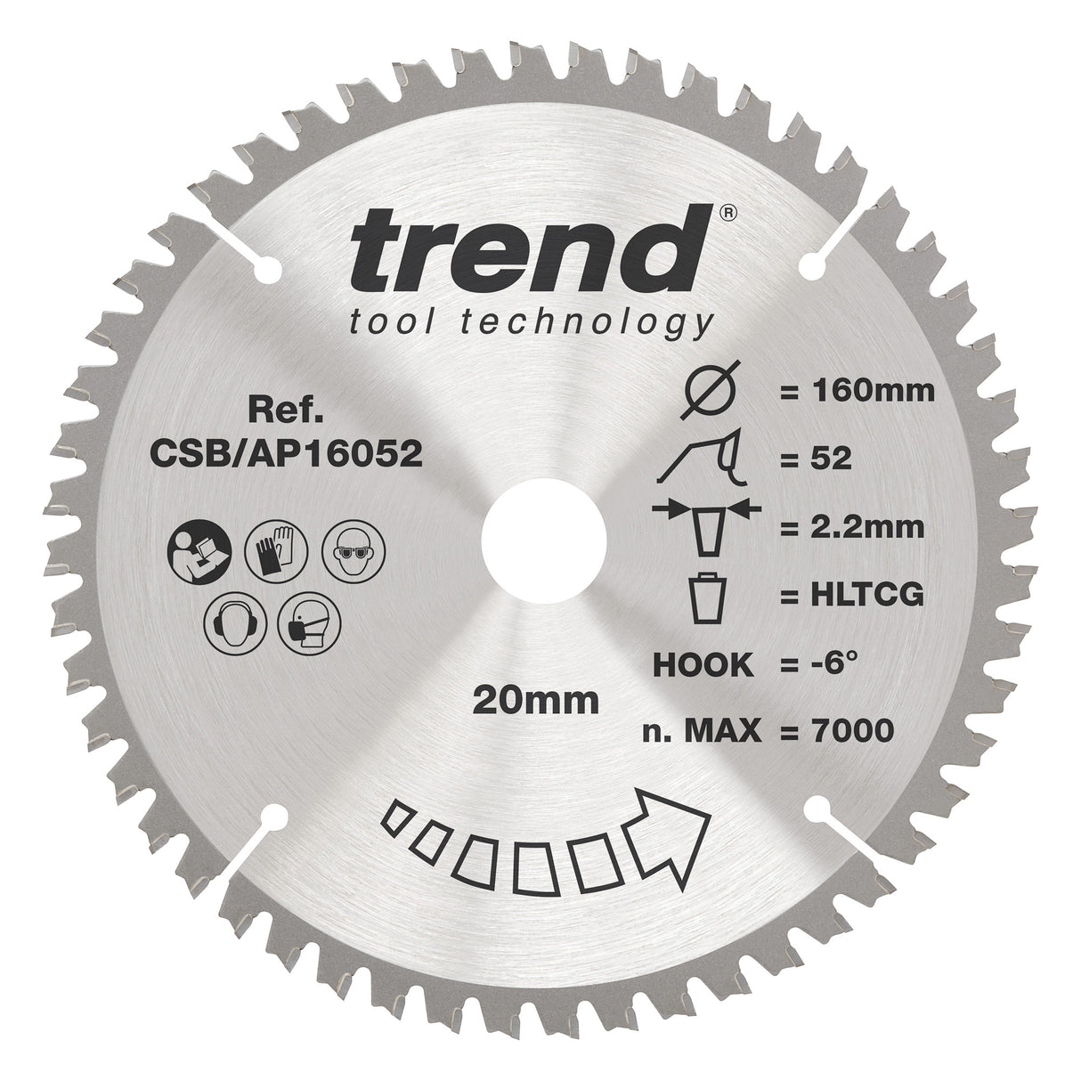 Trend 160mm x 20mm x 52T Aluminium/Plastic Circular Saw Blade