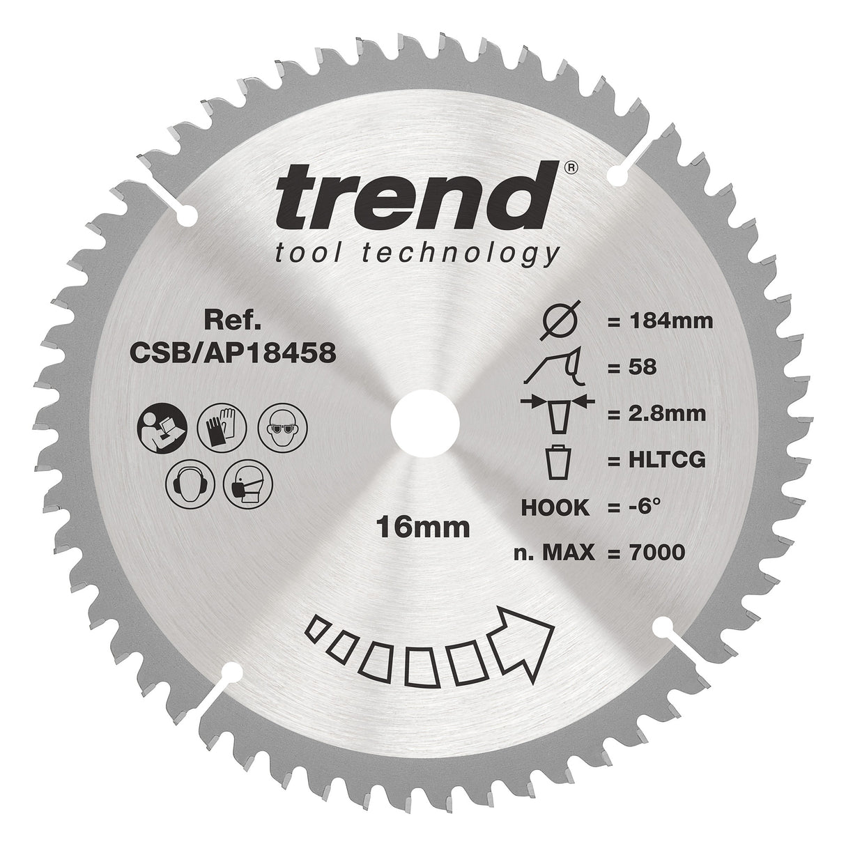 Trend 184mm x 16mm x 58T Aluminium/Plastic Circular Saw Blade