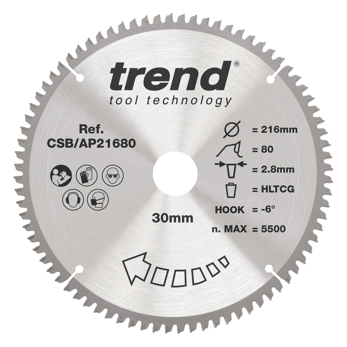 Trend 216mm x 30mm x 80T Aluminium/Plastic Circular Saw Blade