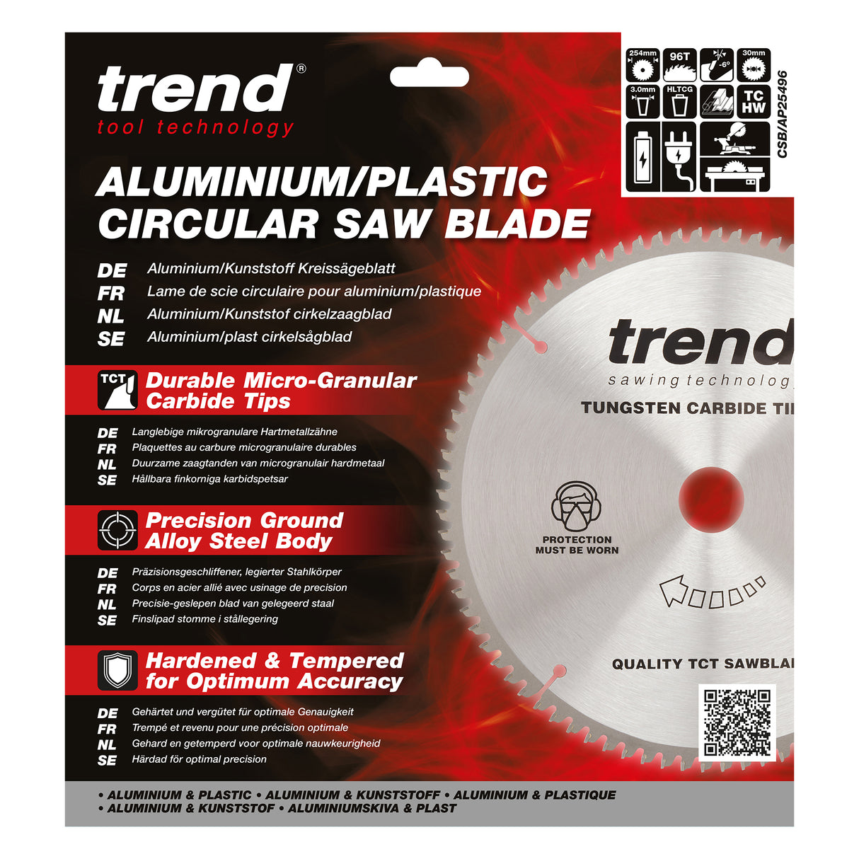 Trend 254mm x 30mm x 96T Aluminium/Plastic Circular Saw Blade