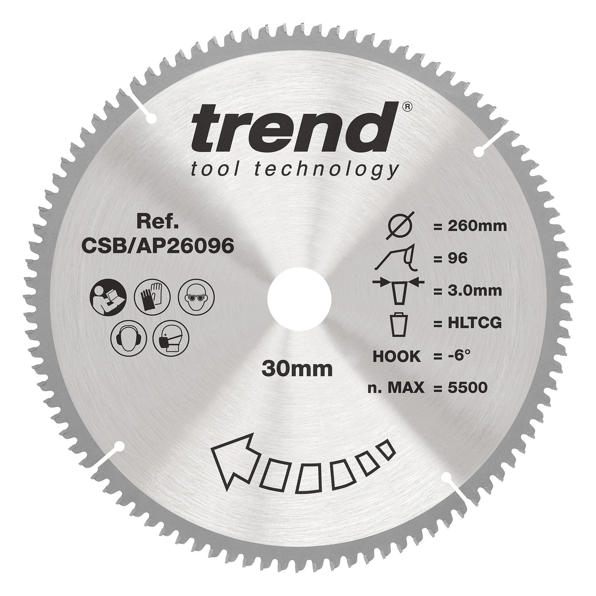 Trend 260mm x 30mm x 96T Aluminium/Plastic Circular Saw Blade