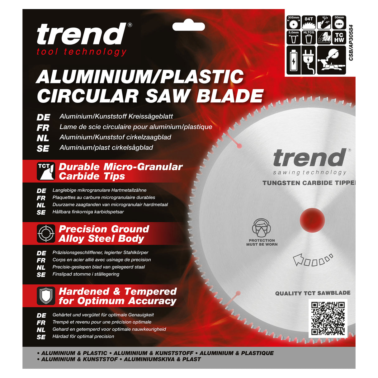 Trend 305mm x 30mm x 84T Aluminium/Plastic Circular Saw Blade