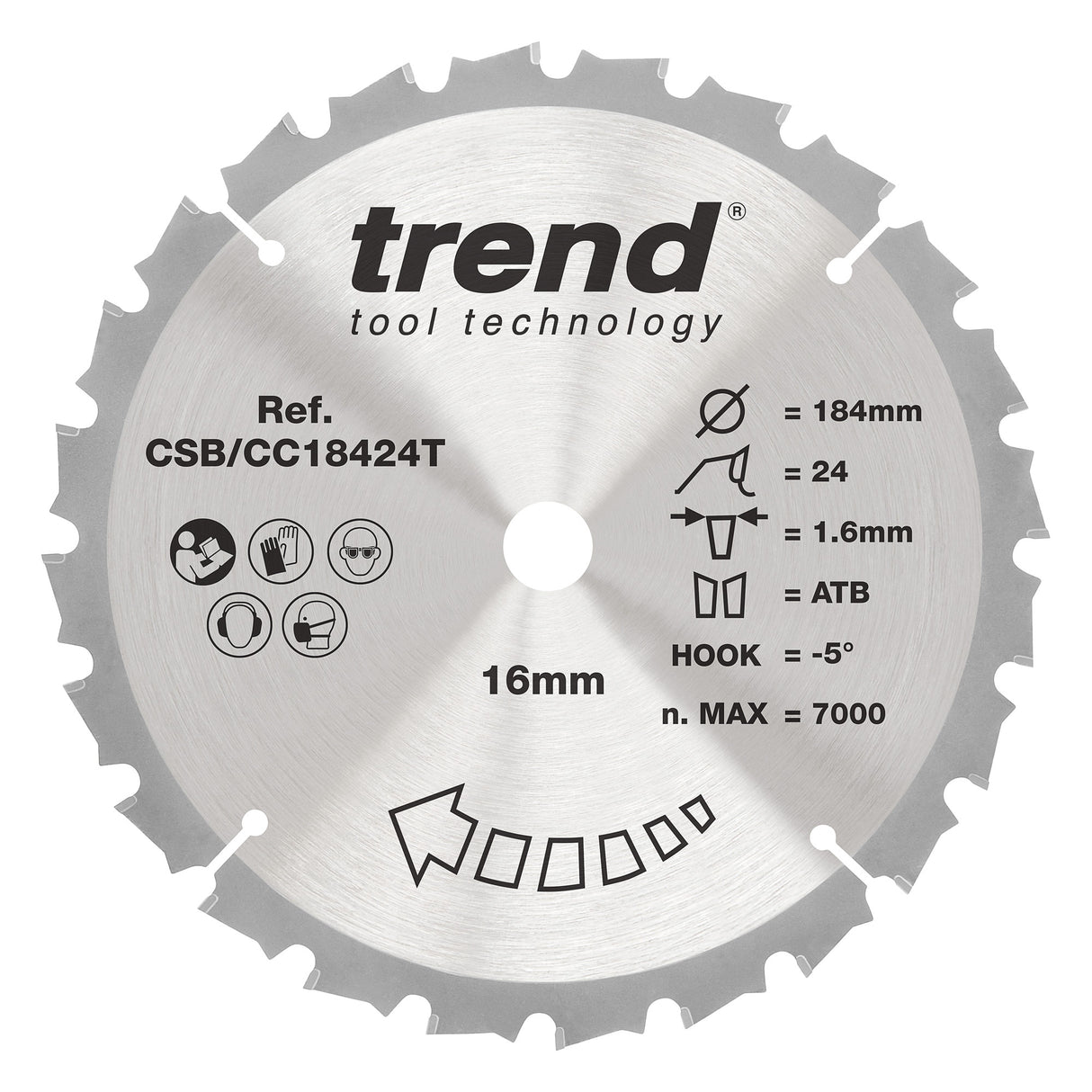 Trend 184mm x 16mm x 24T Wood Cordless Mitre Saw Blade