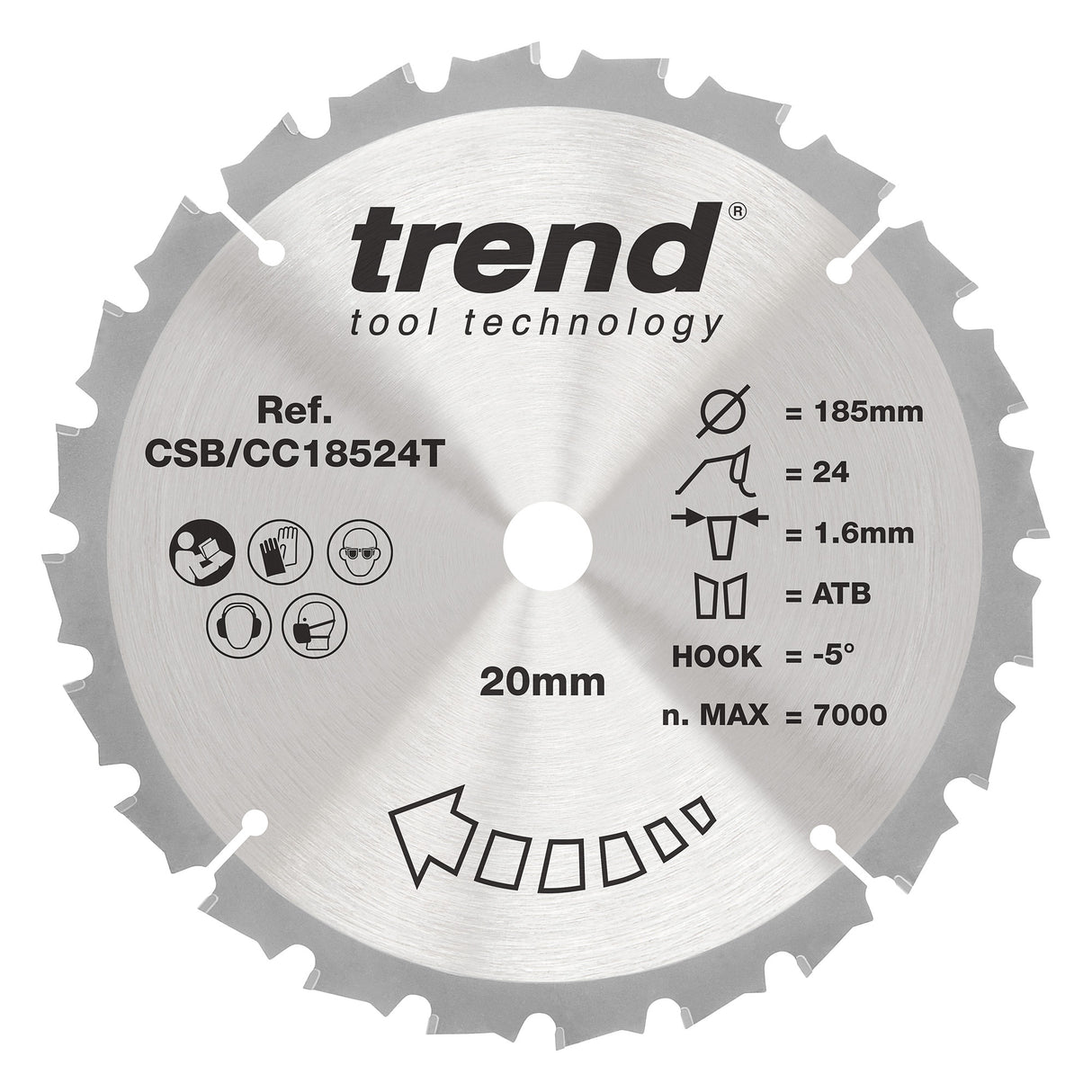Trend 185mm x 20mm x 24T Wood Cordless Mitre Saw Blade