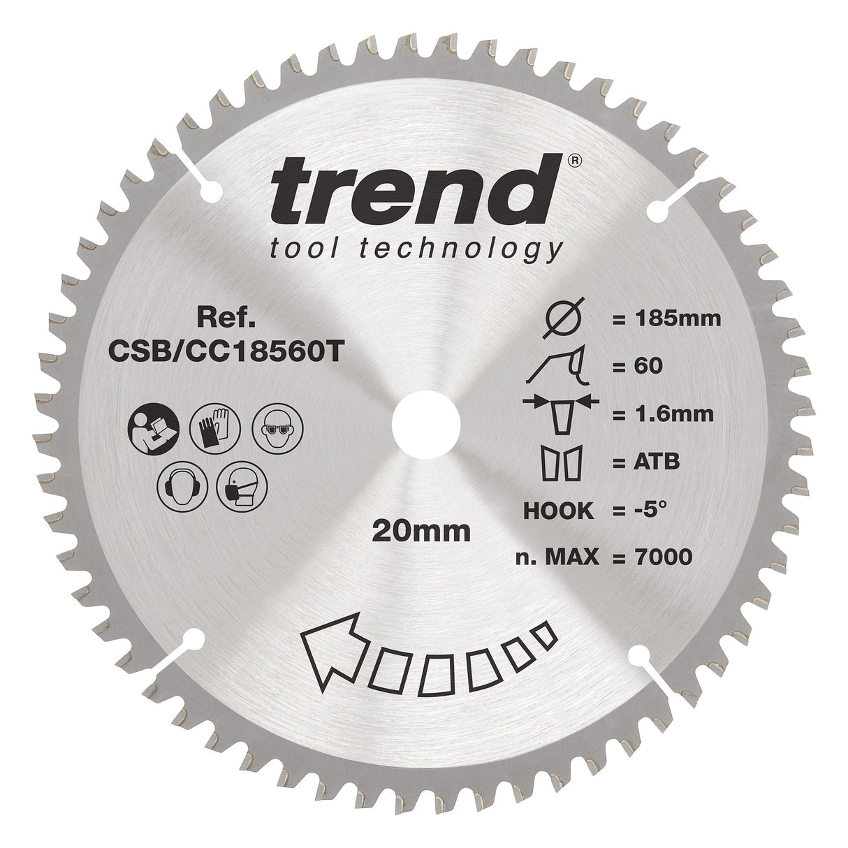 Trend 185mm x 20mm x 60T Wood Cordless Mitre Saw Blade