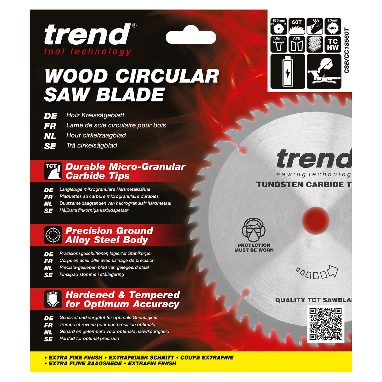 Trend 185mm x 20mm x 60T Wood Cordless Mitre Saw Blade
