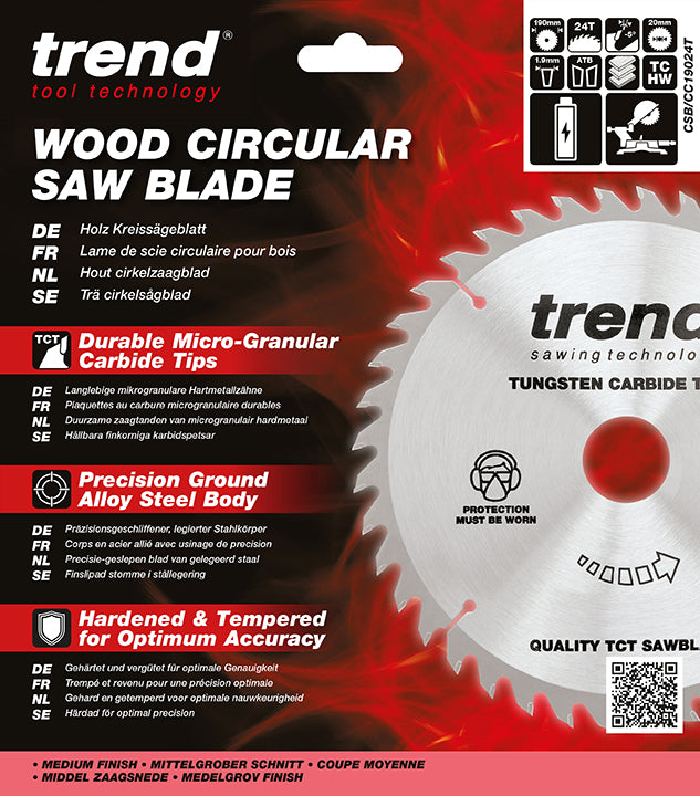 Trend 190mm x 20mm x 24T Wood Cordless Mitre Saw Blade