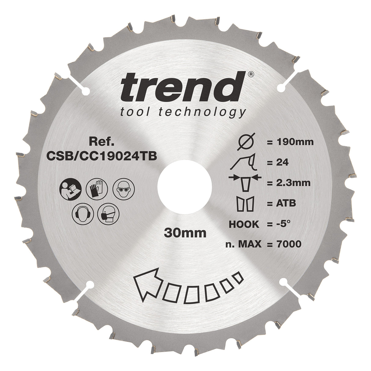 Trend 190mm x 30mm x 24T Wood Cordless Mitre Saw Blade