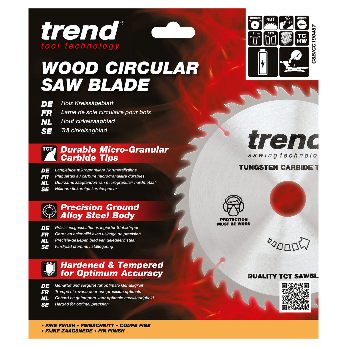 Trend 190mm x 20mm x 48T Wood Cordless Mitre Saw Blade