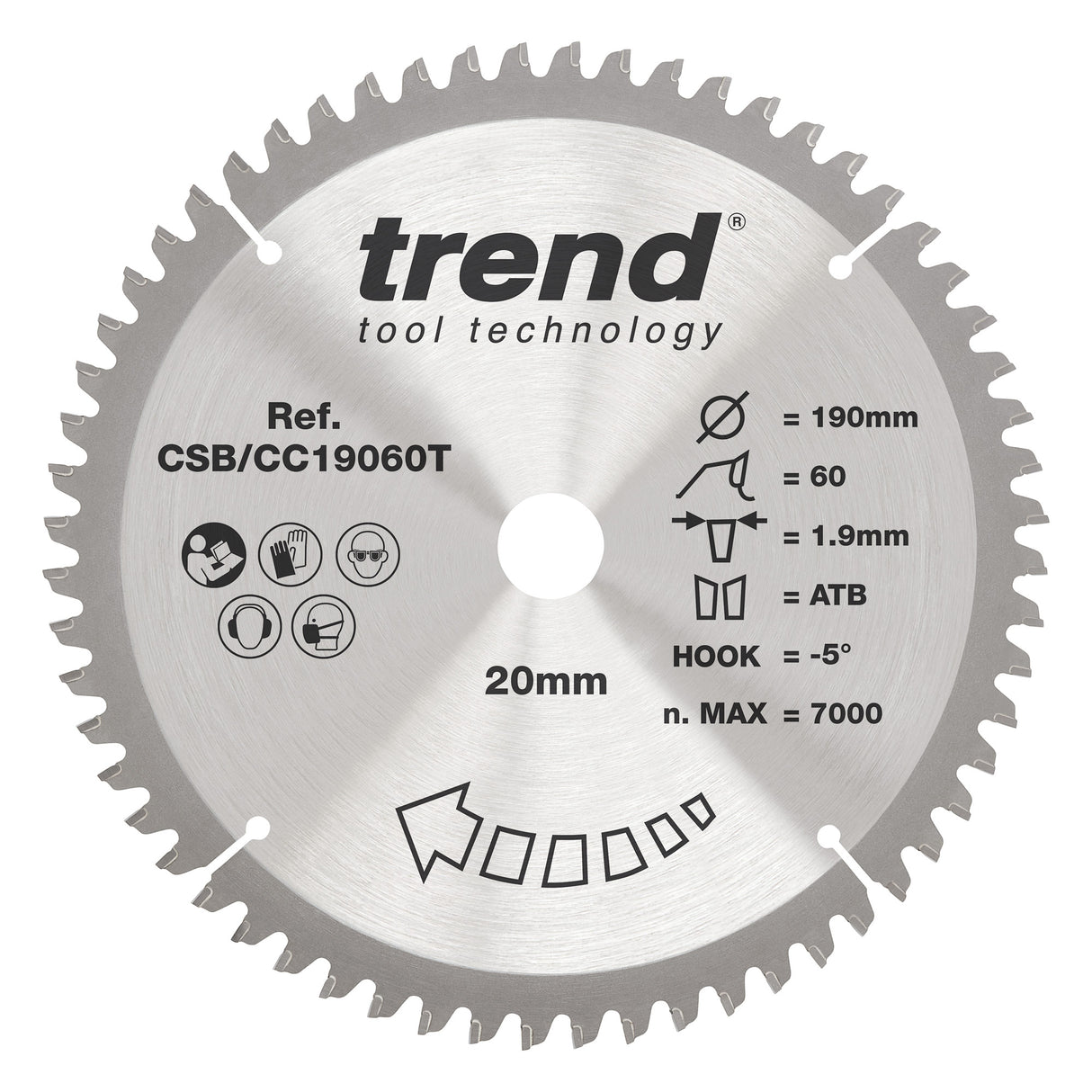 Trend 190mm x 20mm x 60T Wood Cordless Mitre Saw Blade