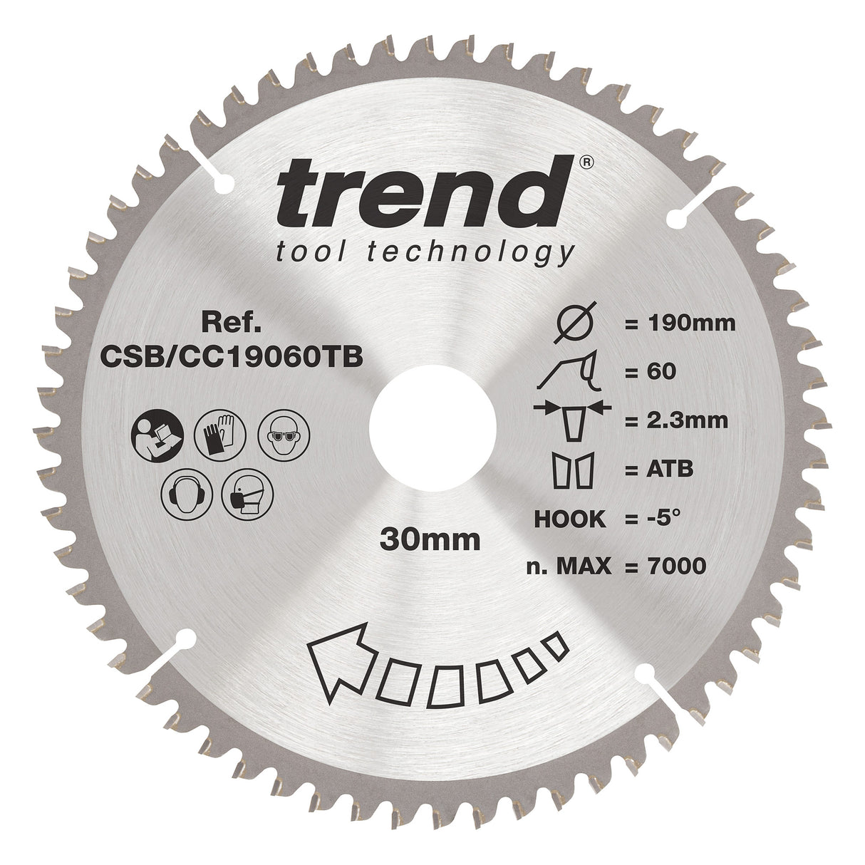 Trend 190mm x 30mm x 60T Wood Cordless Mitre Saw Blade