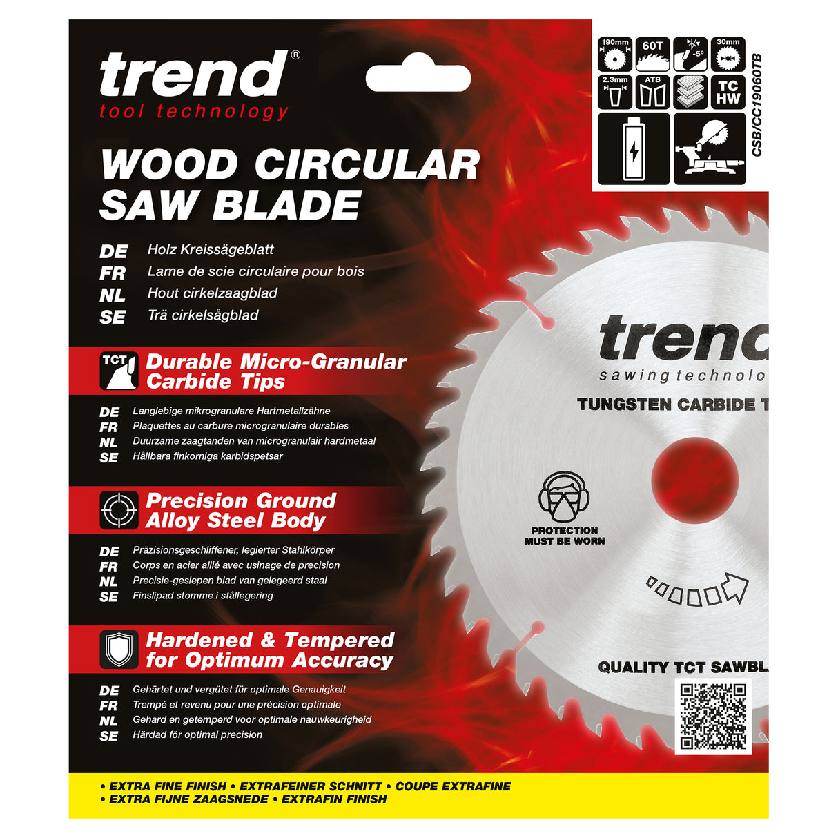Trend 190mm x 30mm x 60T Wood Cordless Mitre Saw Blade