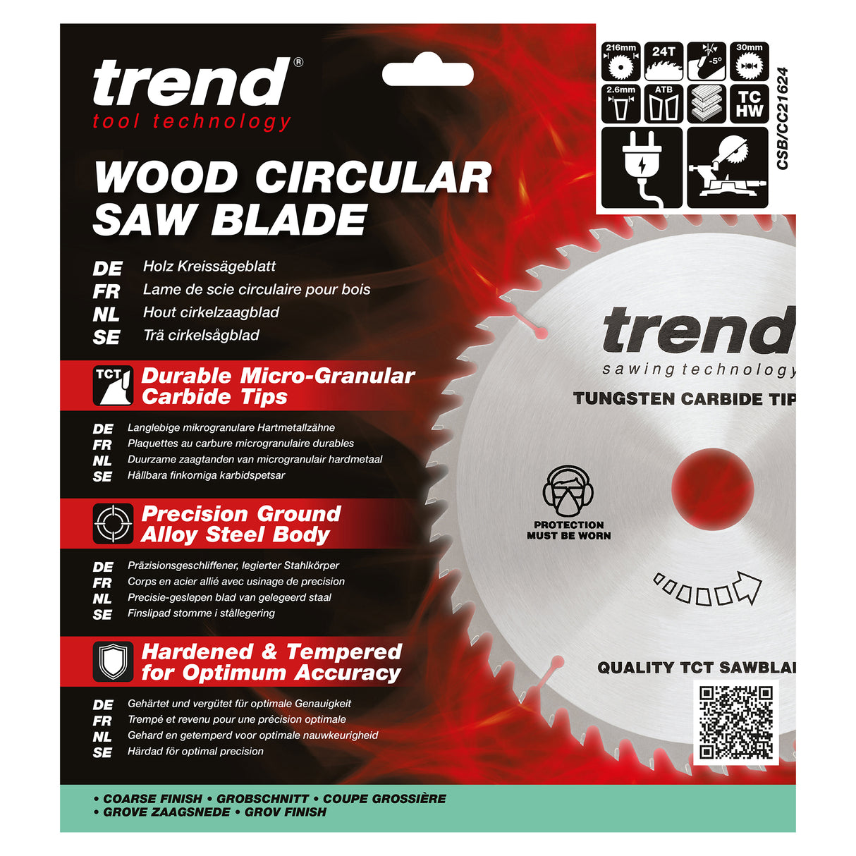 Trend 216mm x 30mm x 24T Wood Mitre Saw Blade