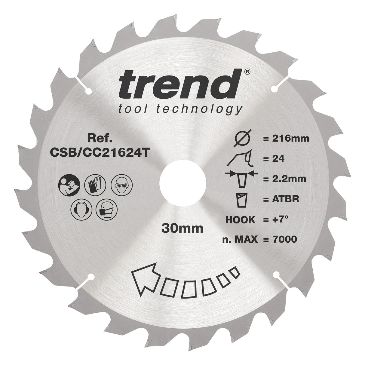 Trend 216mm x 30mm x 24T Ripping Cordless ATBR Mitre Saw Blade