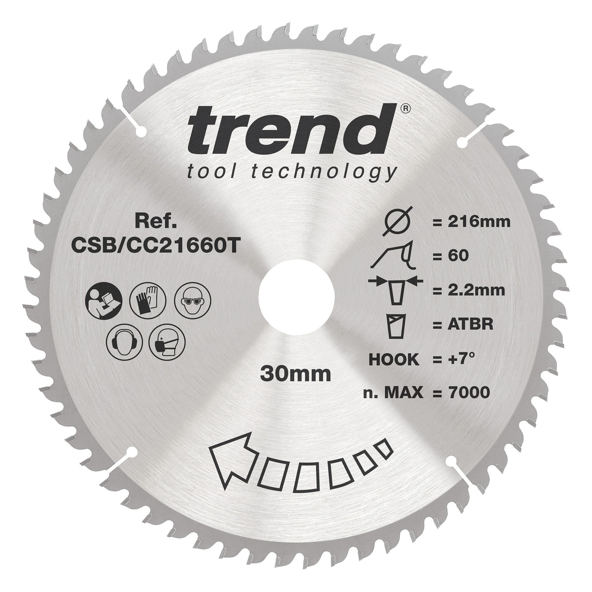 Trend 216mm x 30mm x 60T Fine Cut Off Cordless ATBR Mitre Saw Blade