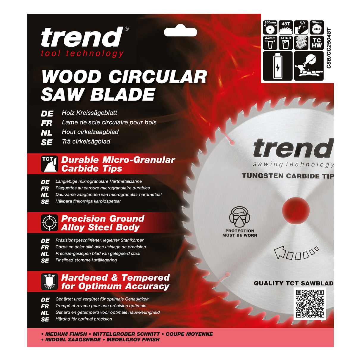Trend 250mm x 30mm x 48T Wood Cordless ATBR Mitre Saw Blade